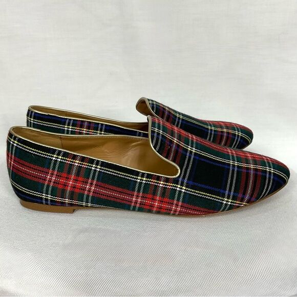 J. Crew Plaid Smoking Loafers Stewart Tartan Black Red Sz 10.5 Flats Slip-on - Picture 4 of 8